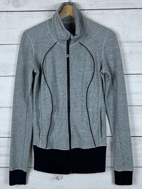Lululemon Asana Jacket Women 6 Full Zip Gray Herringbone Longline
